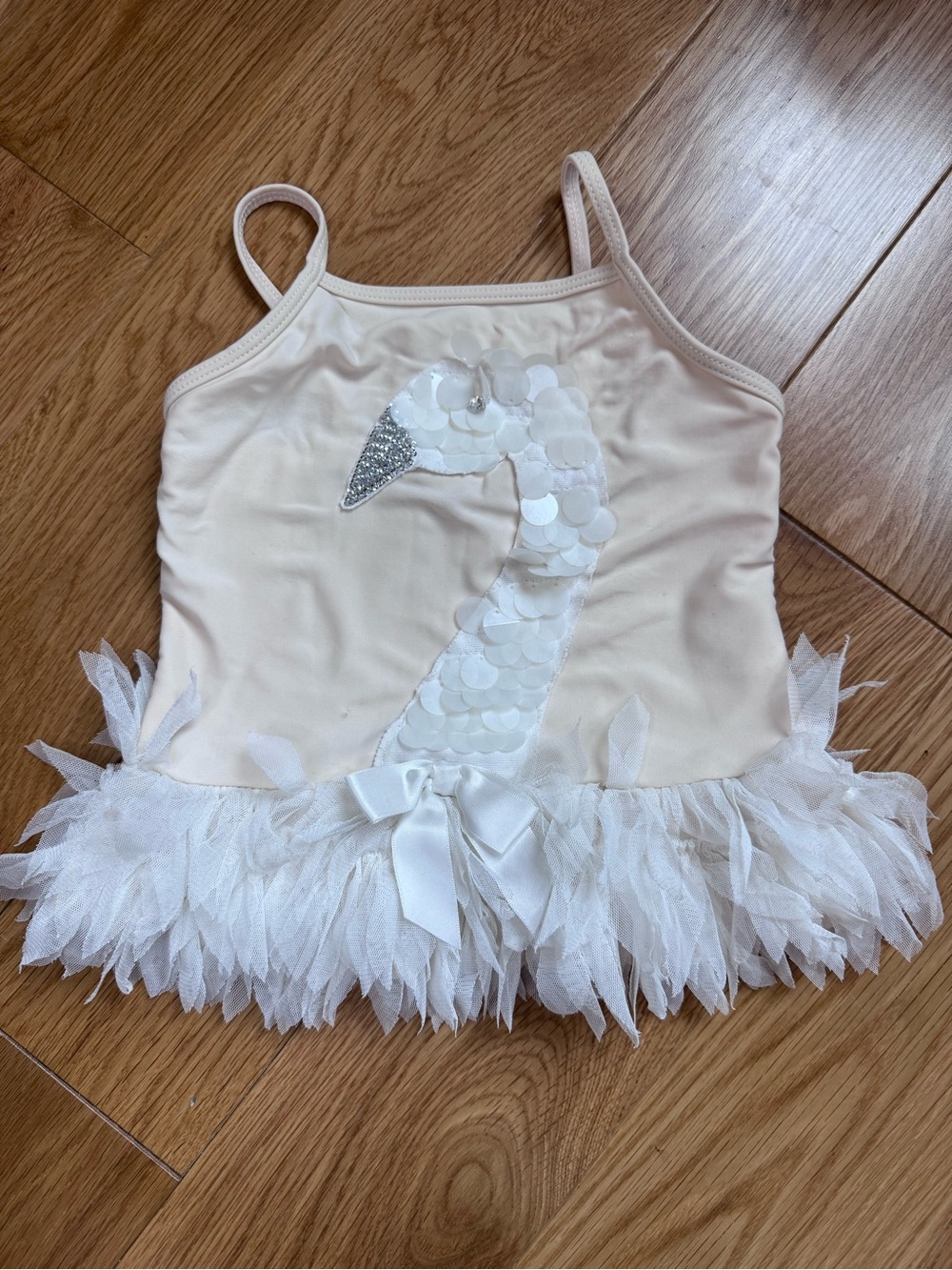 Girls White Swan Tutu Bathing Suit Tank Top